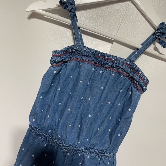Cat & Jack Blue Chambray Sleeveless Romper with Red Trim and White Stars 6/6X - Picture 10 of 13